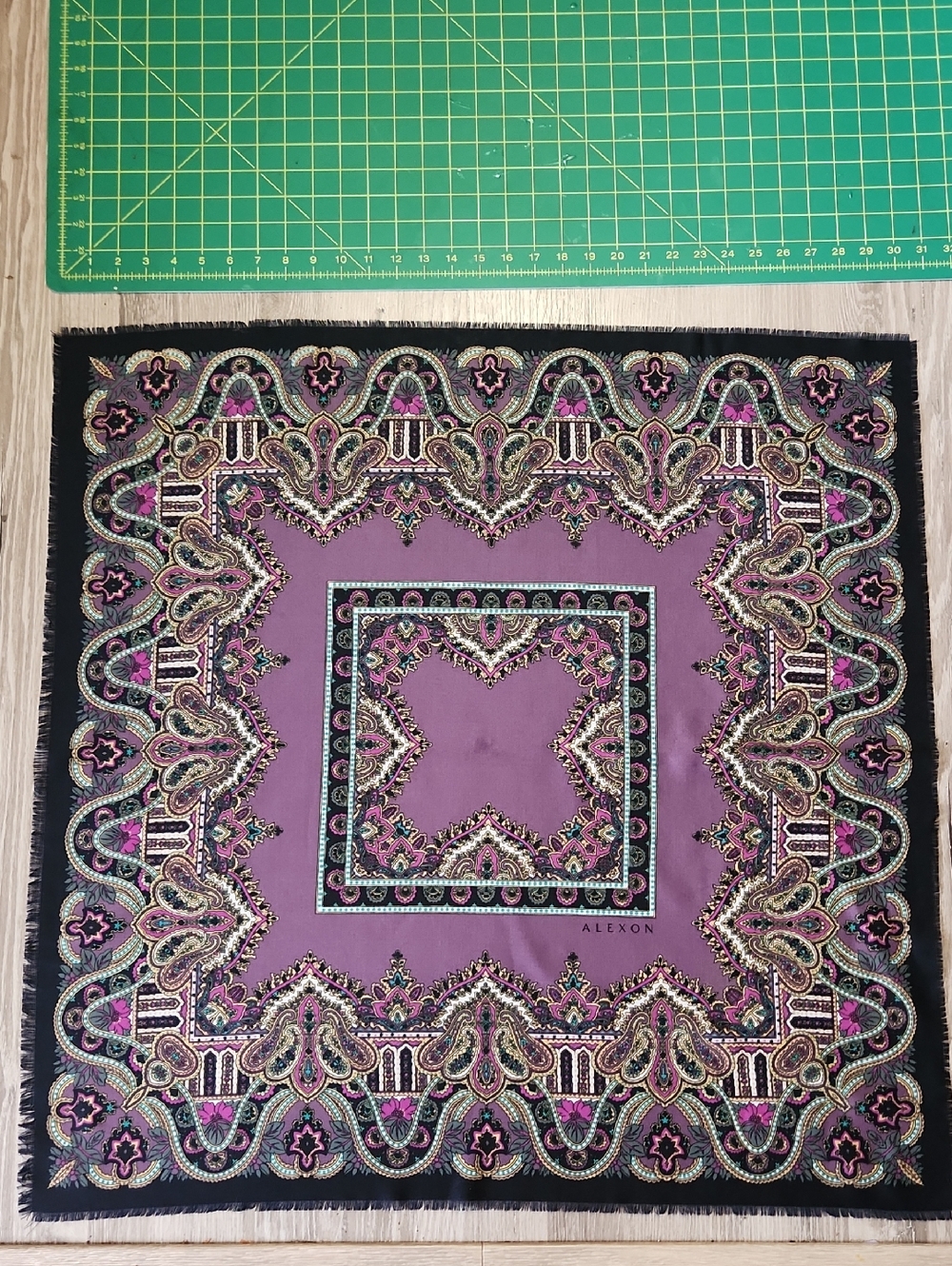 Vintage Italian Alexon Purple Paisley Square Polyester Scarf